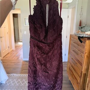 Nordstrom Burgundy Lace Midi Dress with Spaghetti Straps